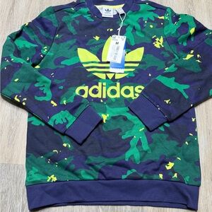 adidas Originals Navy & Green Camo Crewneck with Yellow Trefoil